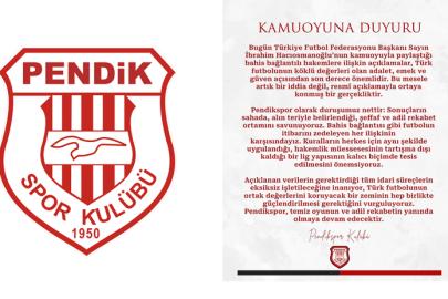 PENDİKSPOR'DAN 'TEMİZ OYUN' VE 'ADİL REKABET'E DESTEK AÇIKLAMASI